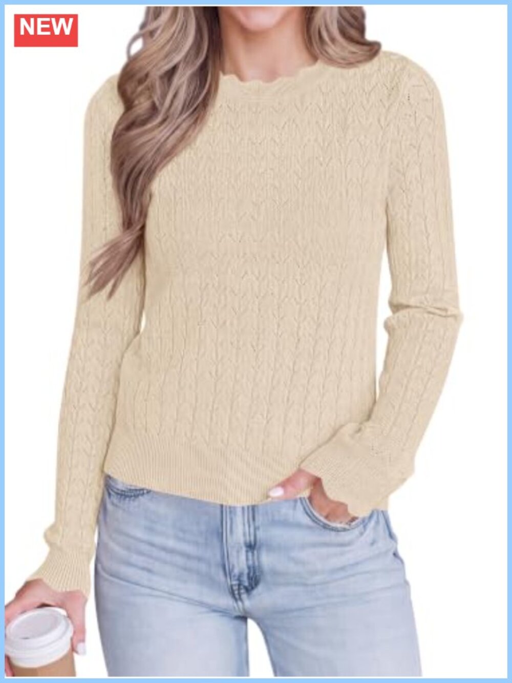 Crochet Scalloped Cropped Sweater Women Lightweight Pullover